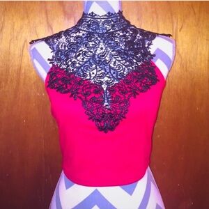 Like NEW Elegant Black Lace Red Top. S